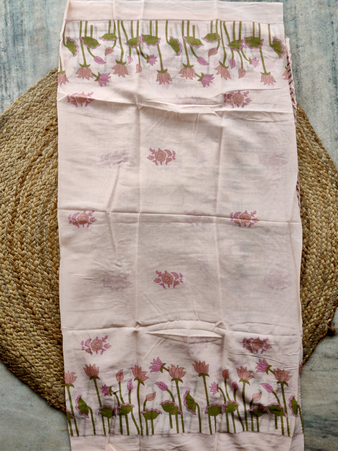 Lotus Blush | Baby Pink Lotus Floral Printed Cotton Kurta Set with Dupatta