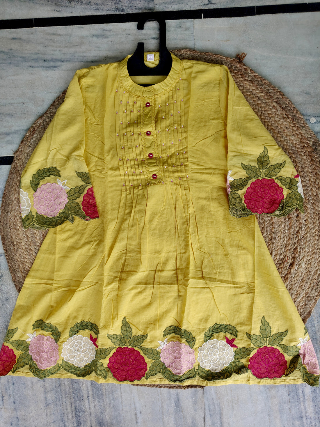 Soleil Edit | Floral Embroidered Yellow Co-Ord Set | Kurta Pant Set