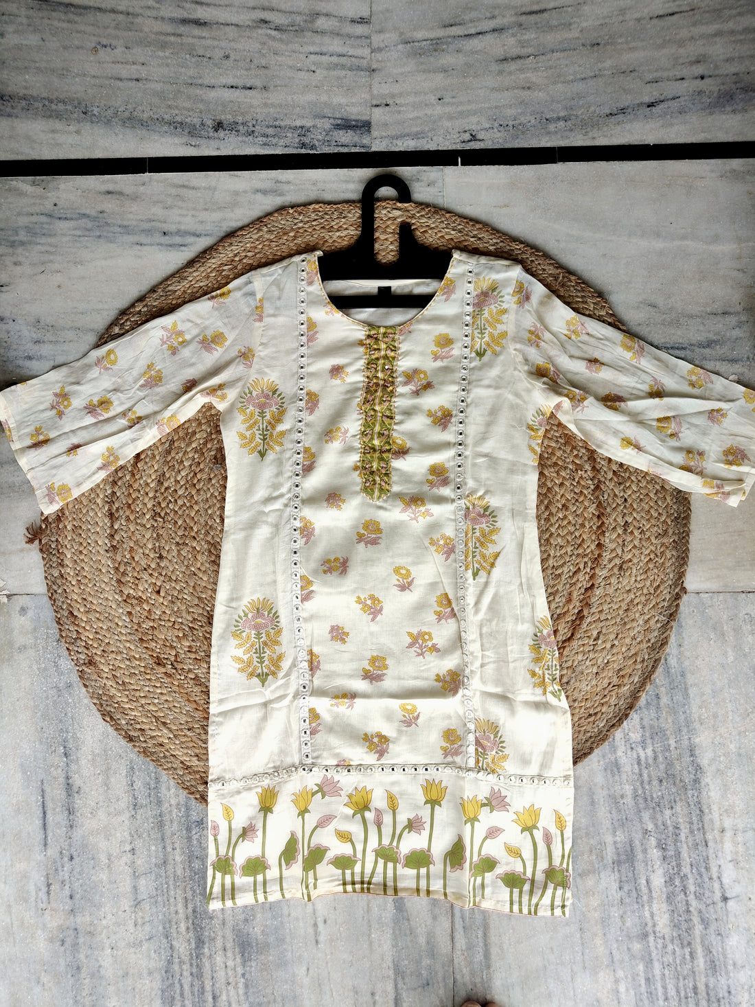 Lotus Blanc | Off-White Lotus Floral Printed Cotton Kurta Set with Dupatta