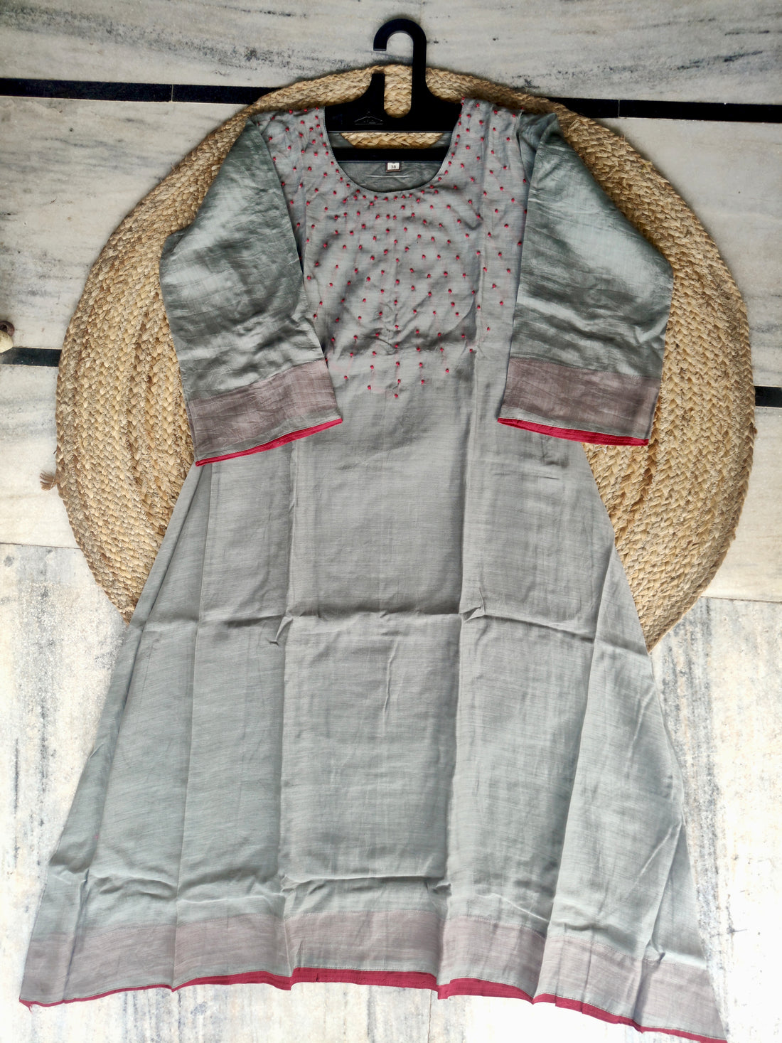 Silver Mist | Grey Hand Embroidered Chanderi Silk Kurta Set with Trousers & Dupatta