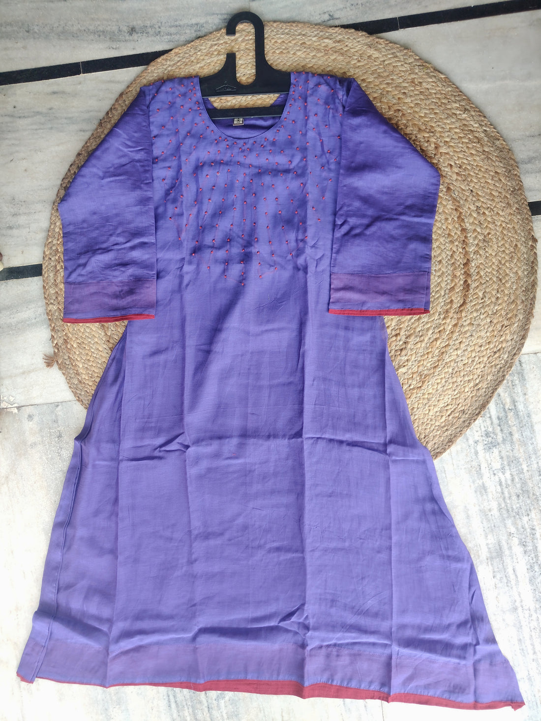 Violet Dusk | Purple Hand Embroidered Chanderi Silk Kurta Set with Trousers & Dupatta