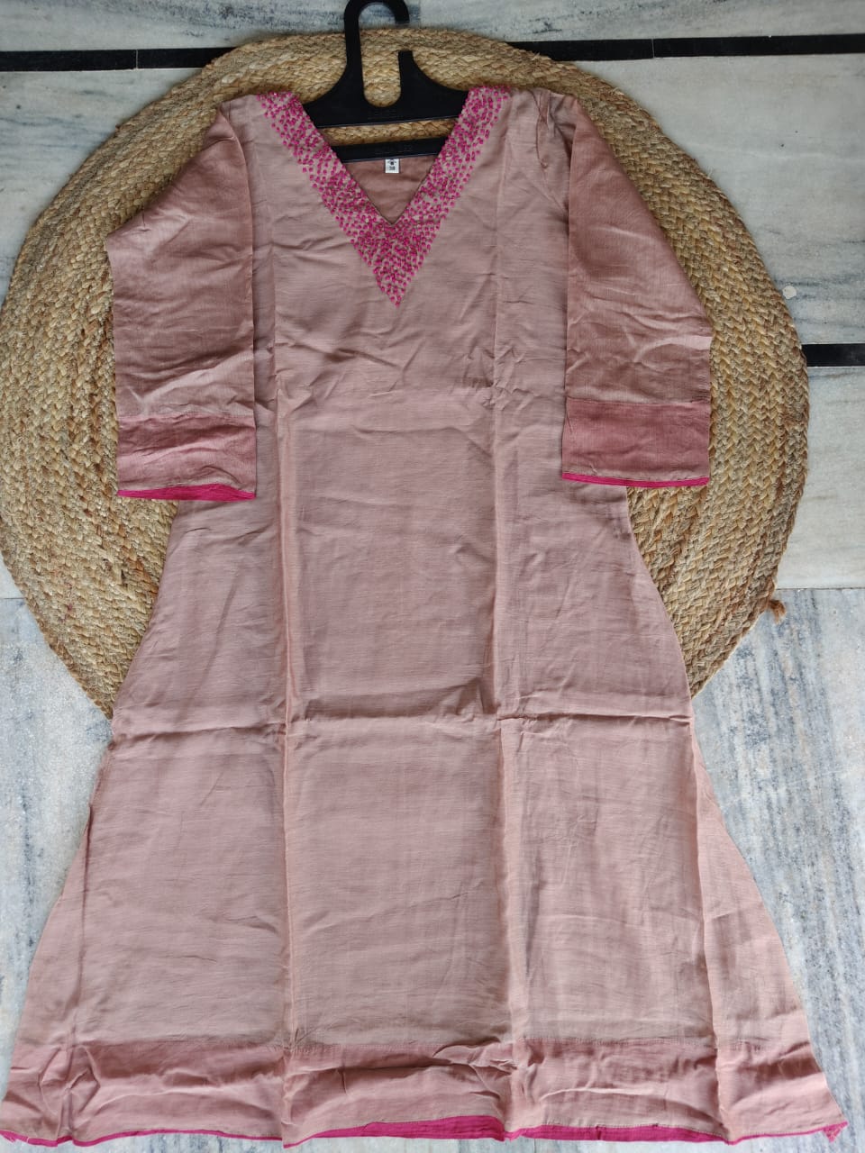 Blush & Berry | Mauve & Bright Pink Premium Mul Chanderi V-Neck Suit Set with Kota Doriya Dupatta