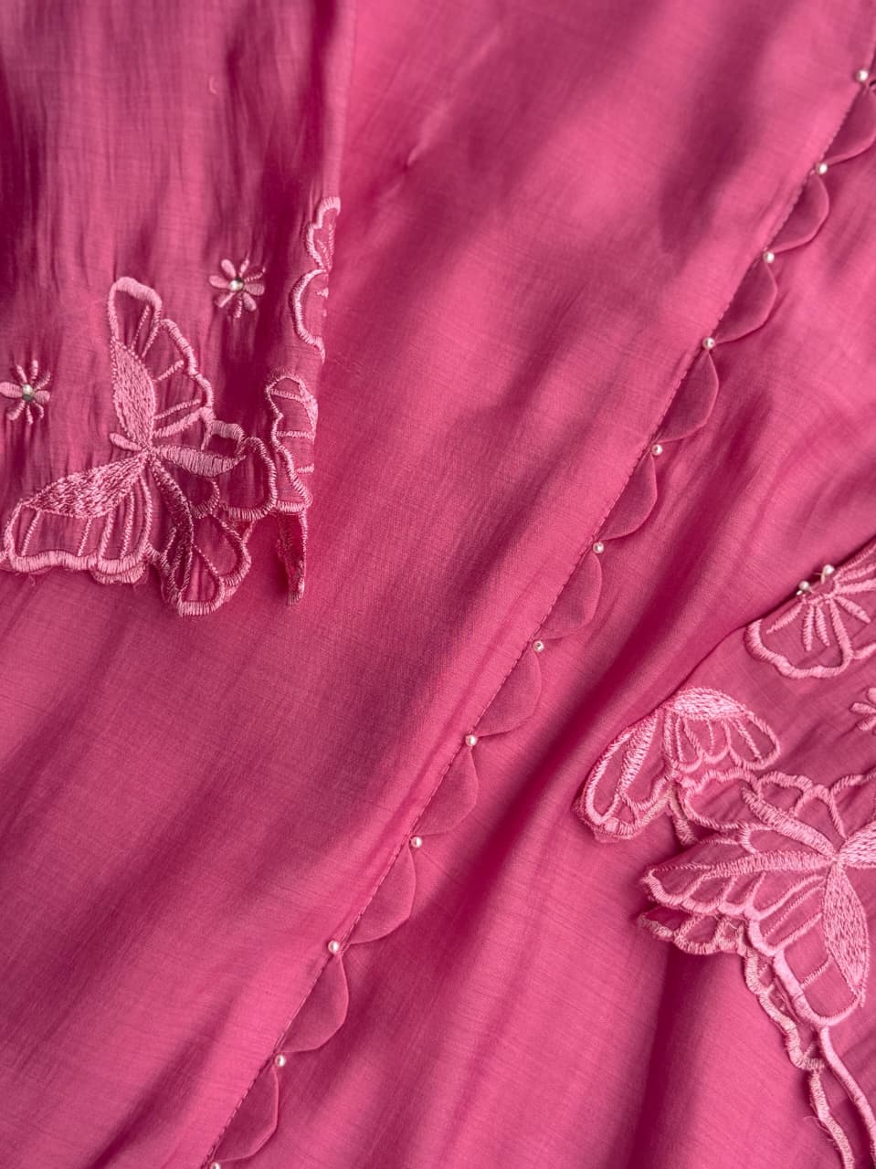 Vibrant Rani Pink Cutwork Embroidered Co-Ord Set - Butterfly & Floral Kurti with Trousers ✨💖