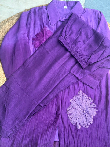 Royal Purple Ombre Co-Ord Set - Crinkled Silk Shirt Tunic & Trousers ✨🦋