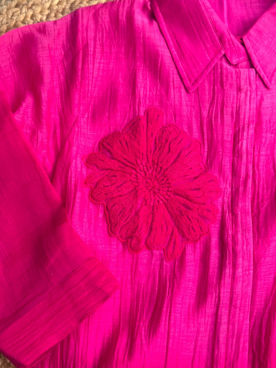 Vibrant Hot Pink Ombre Co-Ord Set - Floral Appliqué Shirt Tunic & Trousers ✨💖