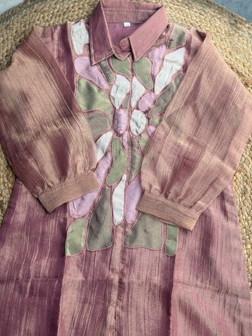 Dusty Rose Silk Mosaic Patchwork Co-Ord Set - Shirt Tunic & Trousers ✨🌸