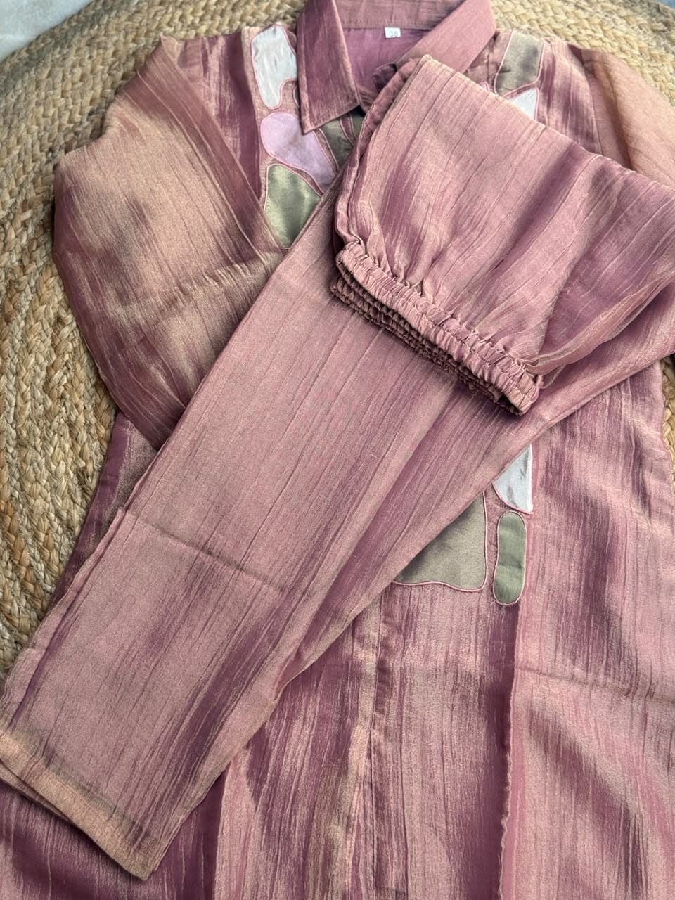 Dusty Rose Silk Mosaic Patchwork Co-Ord Set - Shirt Tunic & Trousers ✨🌸