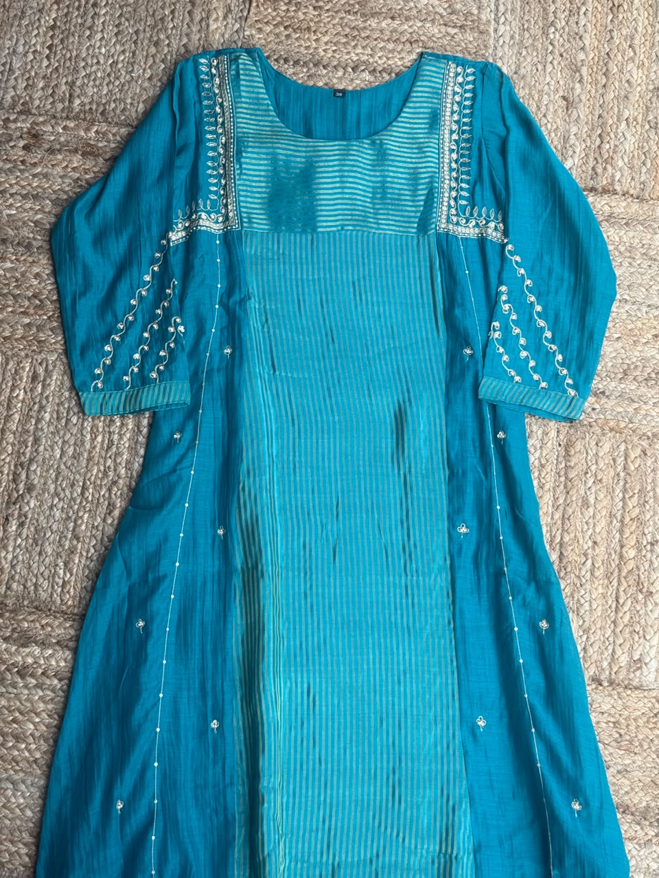 Teal Blue Mul Chanderi Embroidered 3-Piece Suit Set - Kurta, Pants & Dupatta ✨💙