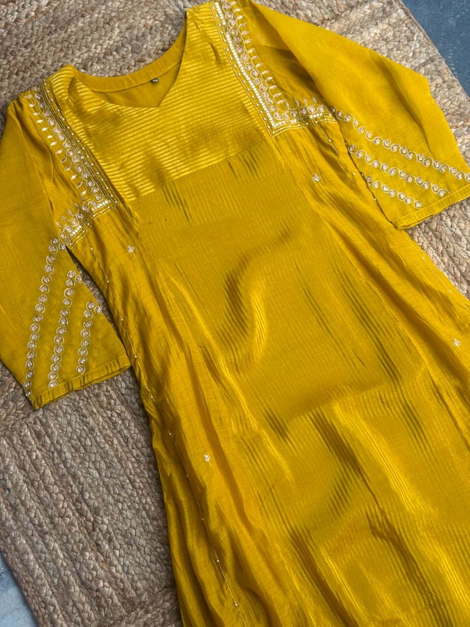 Mustard Yellow Mul Chanderi Embroidered 3-Piece Suit Set - Kurta, Pants & Dupatta ✨💛