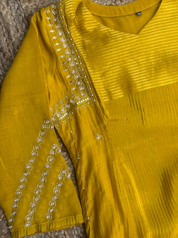 Mustard Yellow Mul Chanderi Embroidered 3-Piece Suit Set - Kurta, Pants & Dupatta ✨💛