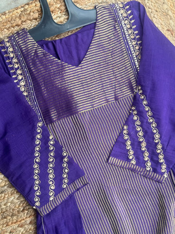 Royal Purple Mul Chanderi Embroidered 3-Piece Suit Set - Kurta, Pants & Dupatta ✨💜