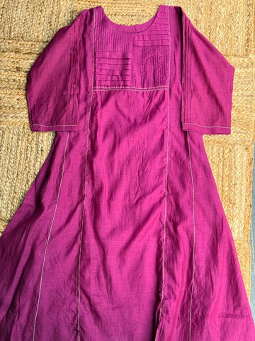 Magenta Purple Pintuck Mul-Chanderi 3-Piece Suit Set - Kurta, Pants & Dupatta 💜✨