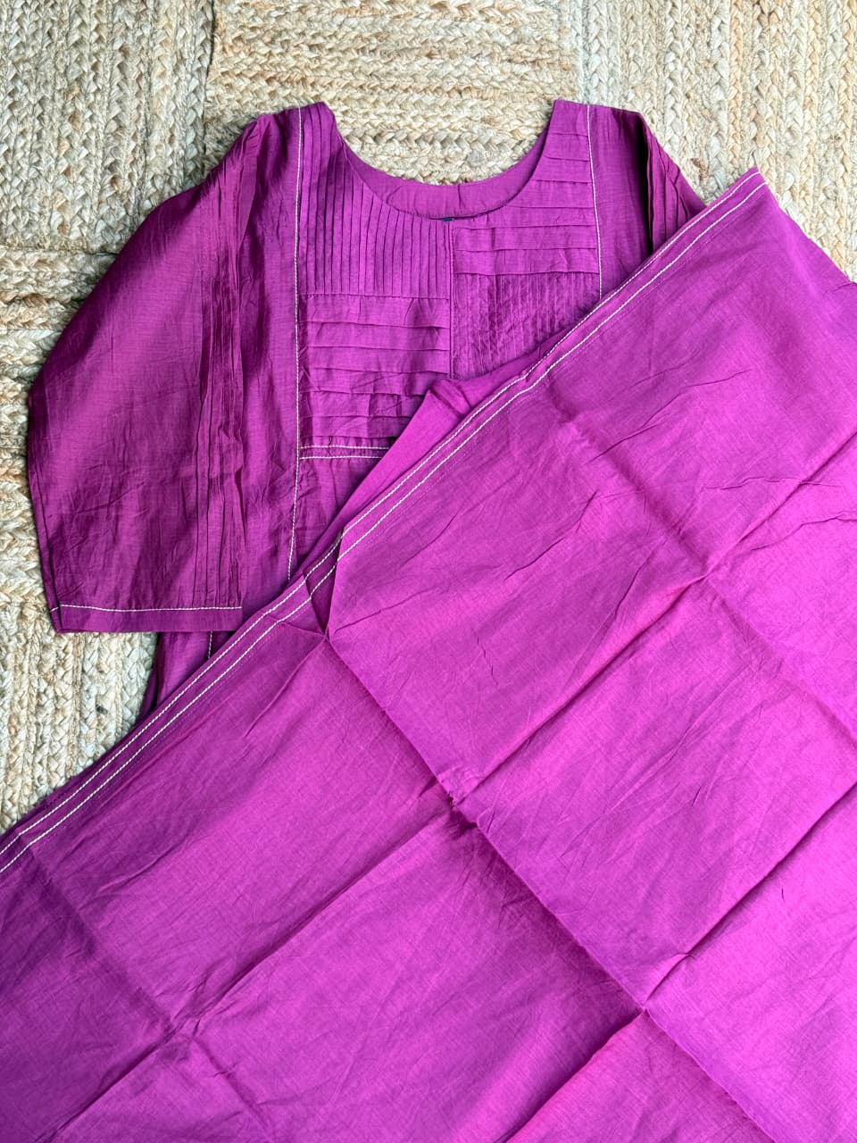 Magenta Purple Pintuck Mul-Chanderi 3-Piece Suit Set - Kurta, Pants & Dupatta 💜✨