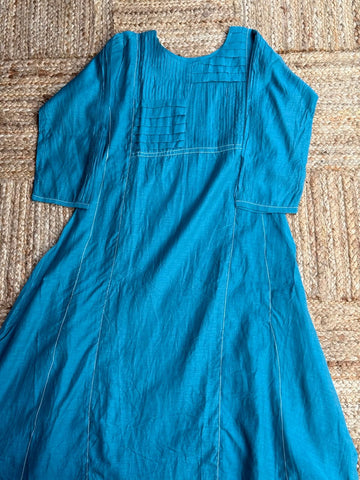 Teal Blue Pintuck  Mul-Chanderi 3-Piece Suit Set - Kurta, Pants & Dupatta 💙✨