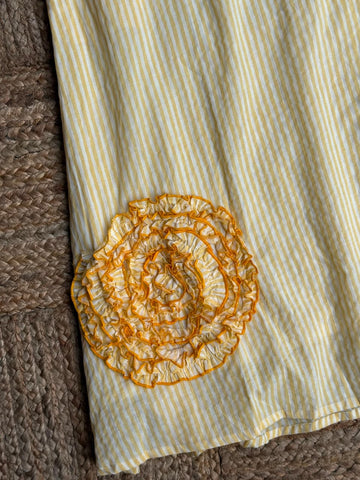 Sunshine Yellow Striped 2-Piece Kurta & Pant Set - 3D Floral Ruffle Detailing 💛✨