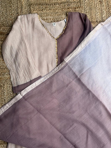 The Mauve & Cream Dusk Set 🤎 – Dusty Mauve & Off-White Dual-Tone Mul Chanderi Sequin Work 3-Piece Kurta, Pant & Dupatta Set