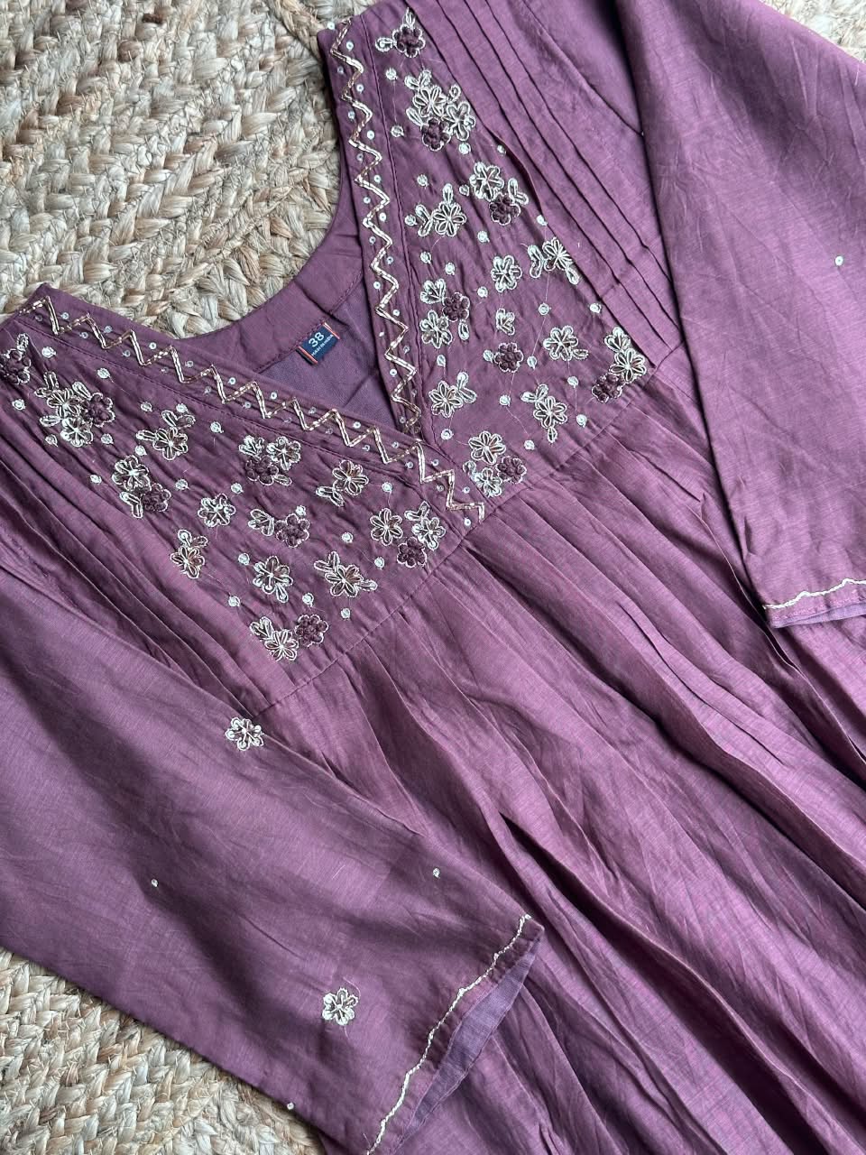 The Mauve Plum Anarkali Set 💜 – Deep Plum Chanderi Hand-Embroidered Yoke Gathered Kurta, Pant & Dupatta 3-Piece Set