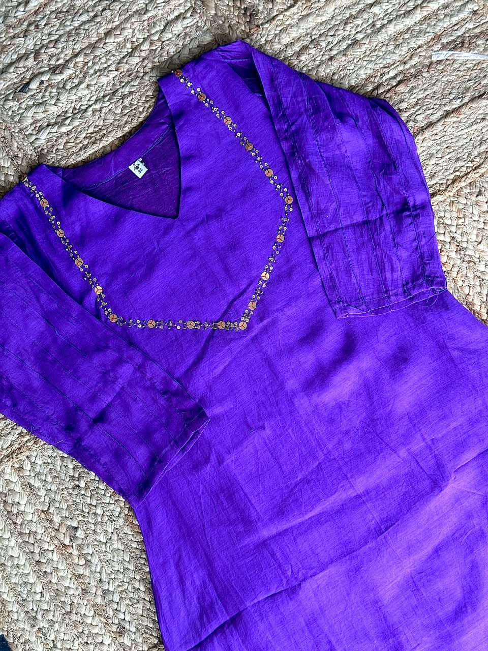 The Royal Violet Cotton Silk Straight Suit Set 💜 – Sequined Neckline, Pintuck Sleeves & Silver Lace Dupatta