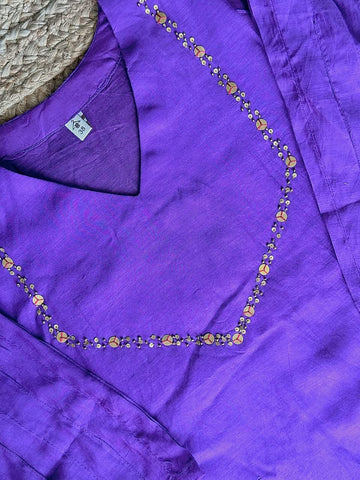 The Royal Violet Cotton Silk Straight Suit Set 💜 – Sequined Neckline, Pintuck Sleeves & Silver Lace Dupatta