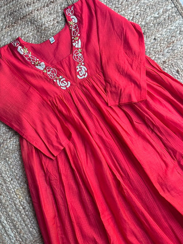 The Royal Blue Hand-Embroidered Anarkali Suit Set ✨ – Red Beaded Floral Neckline, Matching Pants & Dupatta (3-Piece Set)