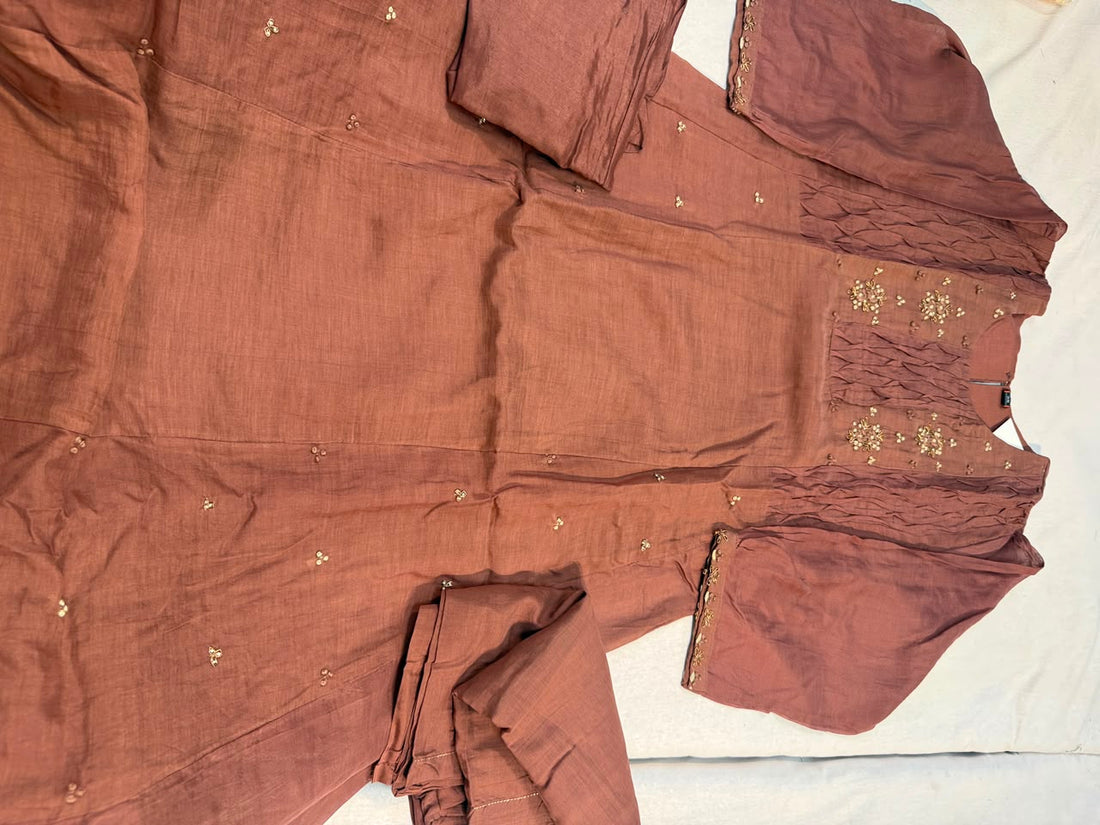 Mauve Reverie | Dusty Mauve Hand Embroidered Kurti Set with Dupatta